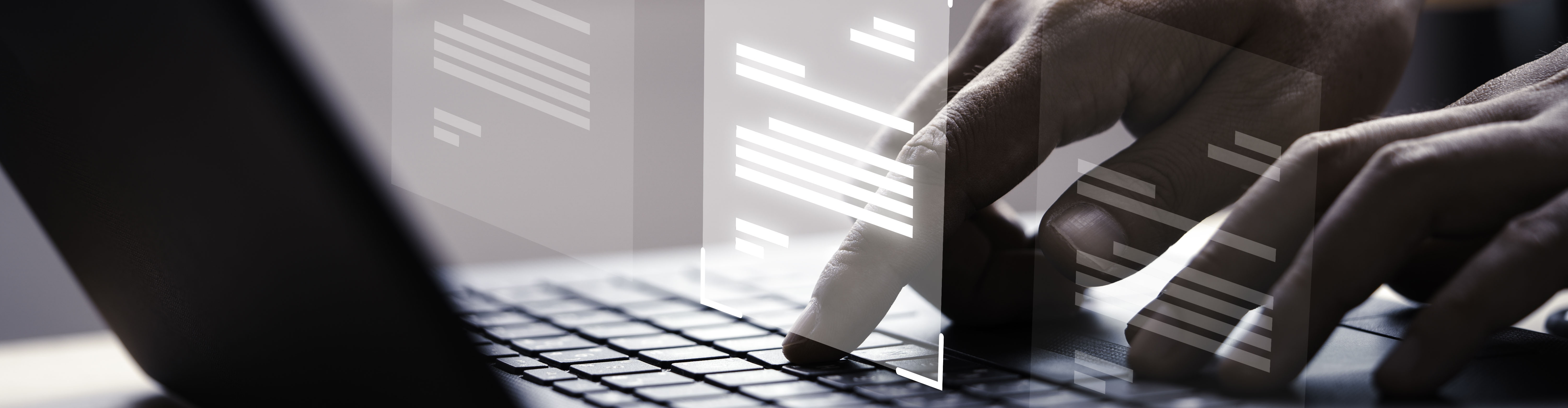 Hand Using Laptop Computer With Virtual Screen Document Online Approve Paperless Quality Assurance Erp Management Concept